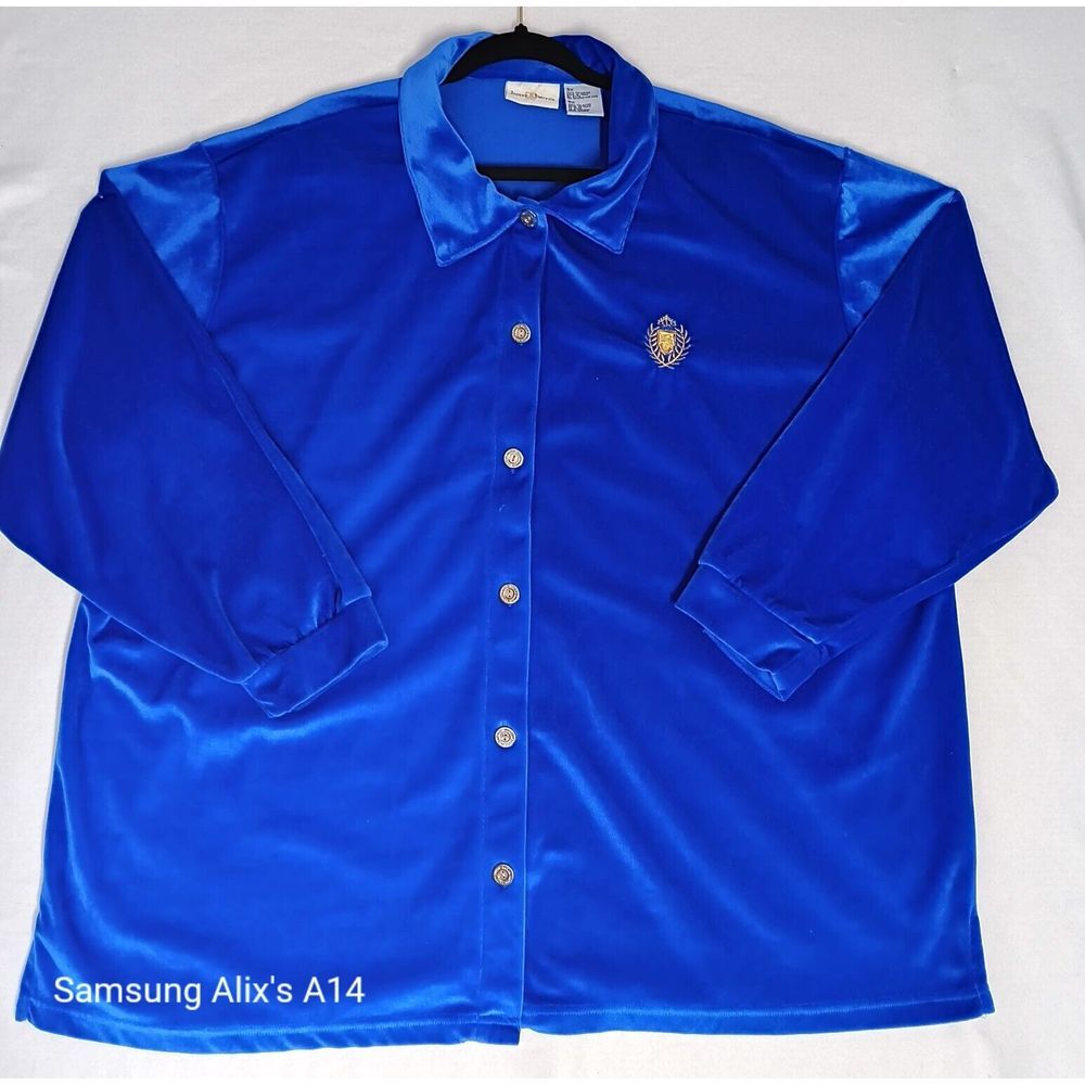 Jaclyn Smith Top Plus Size 3X Royal Blue Velvet Long Sleeve Button Up‎ Shirt